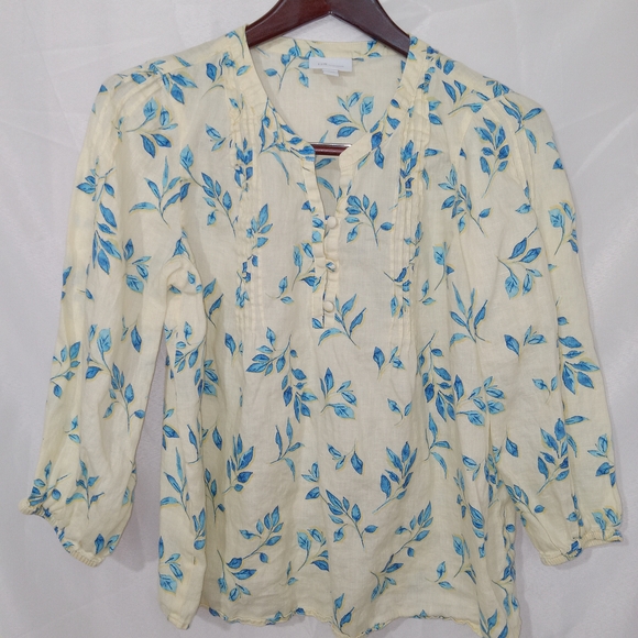 J. Jill Love Linen Pintuck Floral Blouse Womens S Petite Boho Cottagecore Top - Picture 2 of 14
